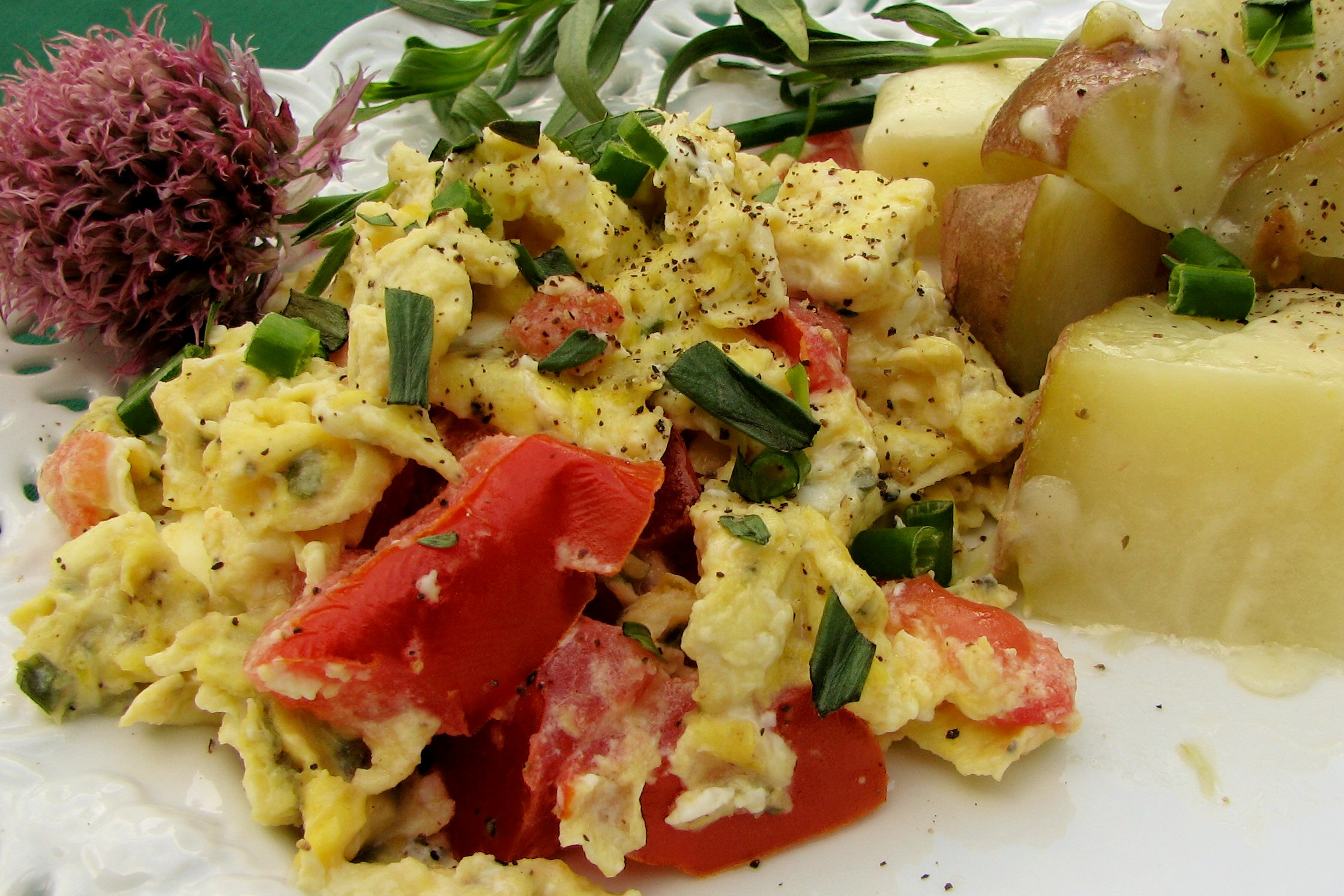 Herb-Flecked Scrambled Eggs with Cherry Tomatoes