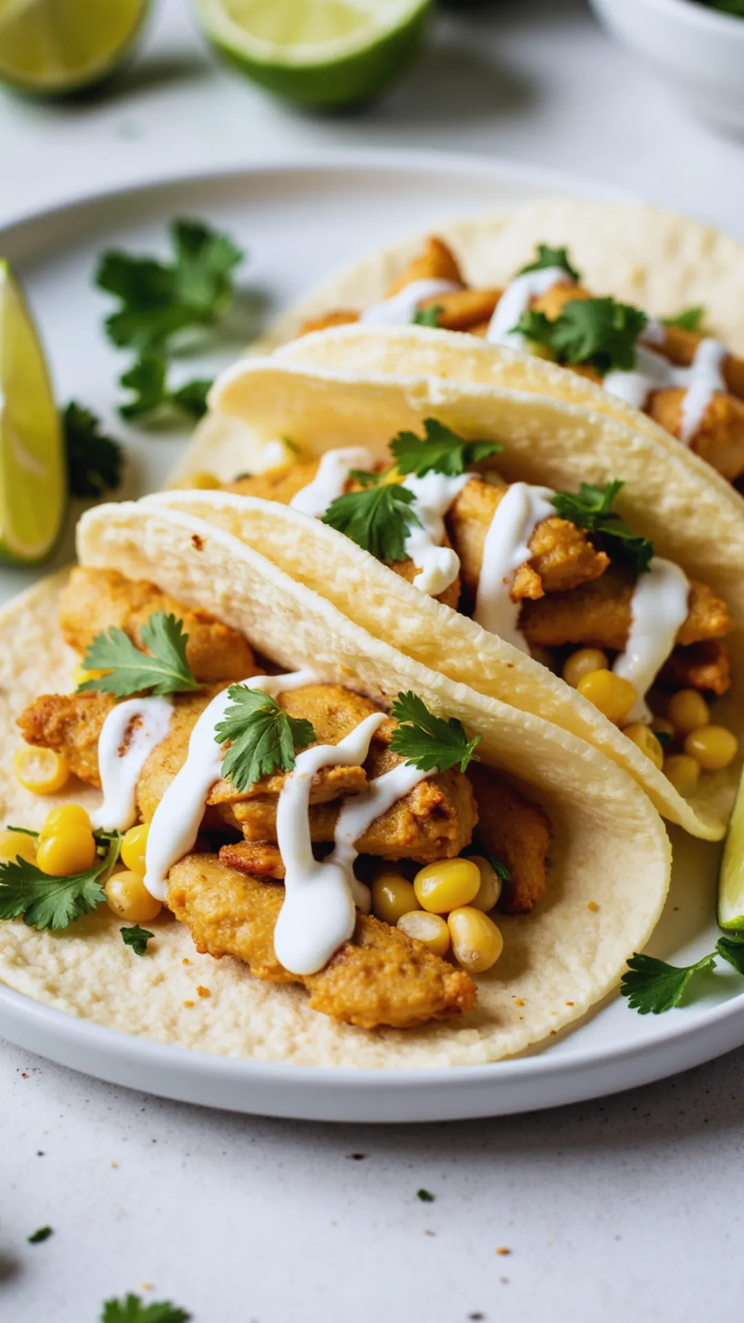 Cumin-Roasted Chickpea and Corn Tacos with Cilantro Lime Crema
