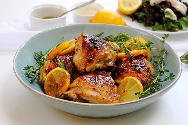 Herb-Crusted Chicken Thighs with Lemon and Rosemary