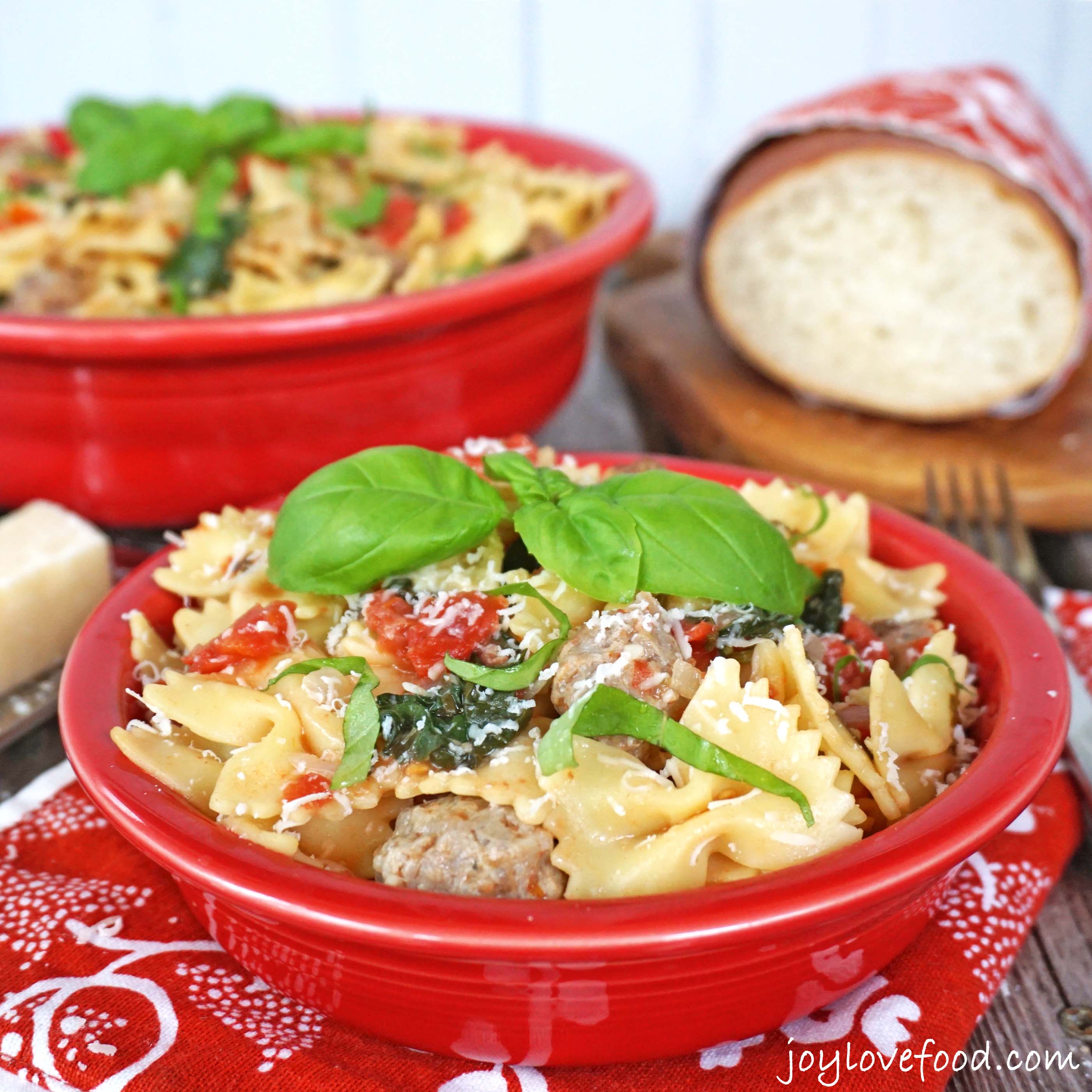 One-Pot Sausage and Kale Pasta with Cherry Tomatoes