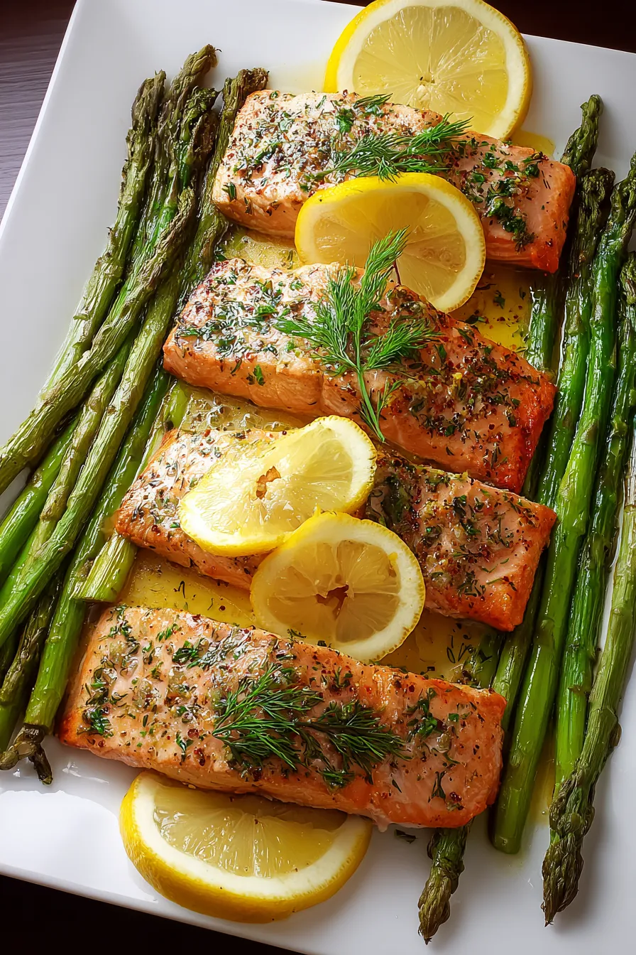 Pan-Seared Salmon with Roasted Asparagus and Lemon