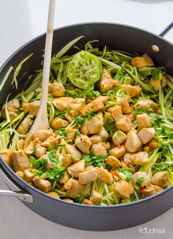 Coconut Aminos Stir-Fried Chicken with Zucchini Noodles