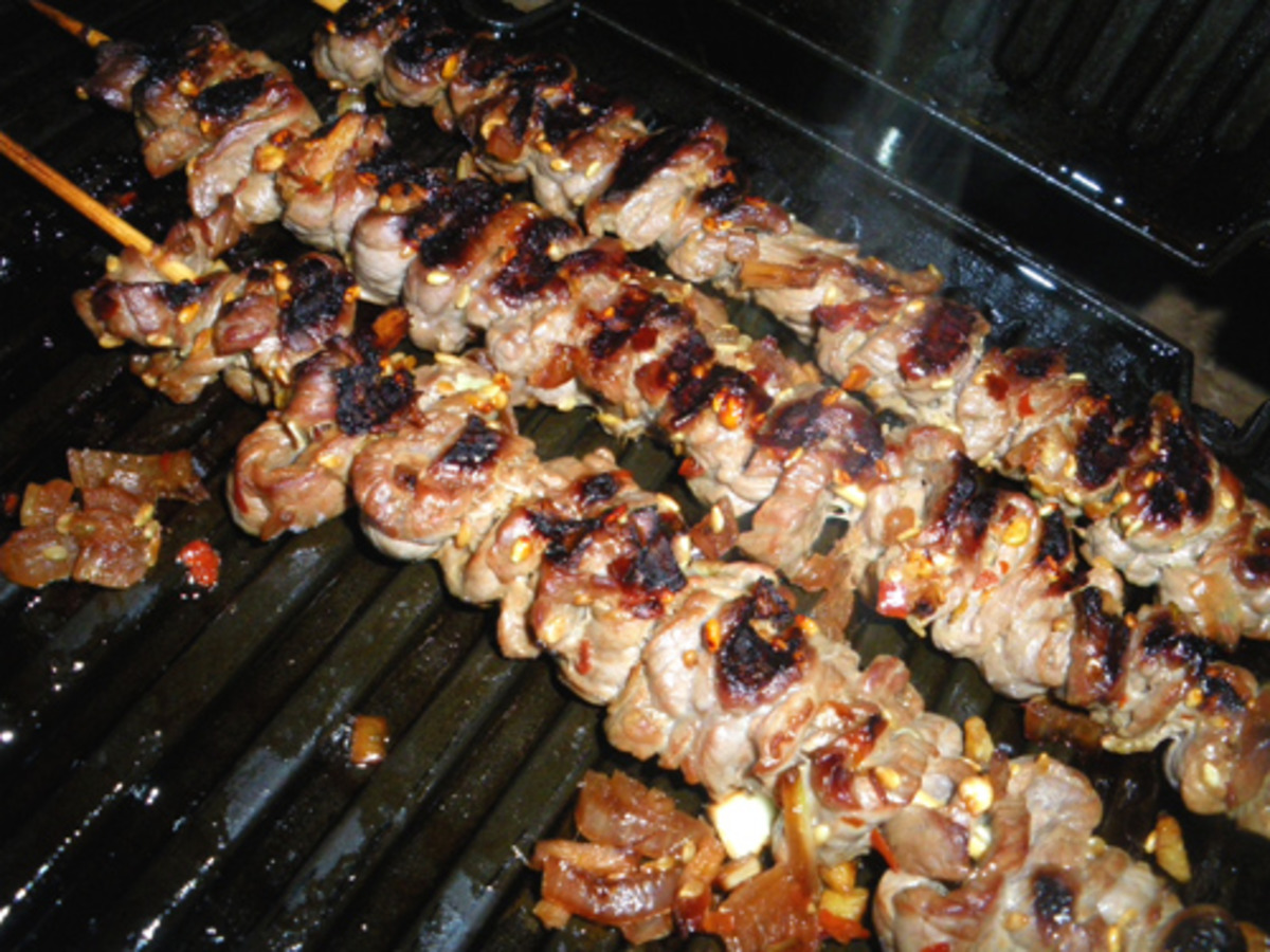 Bulgogi Skewers with Japanese Miso-Glazed Grilled Vegetables
