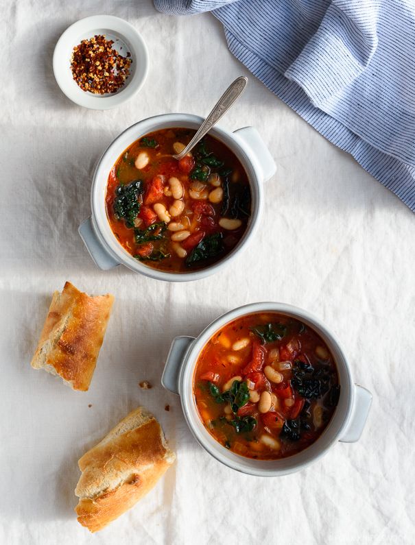Slow-Simmered Tomato and White Bean Soup with Kale