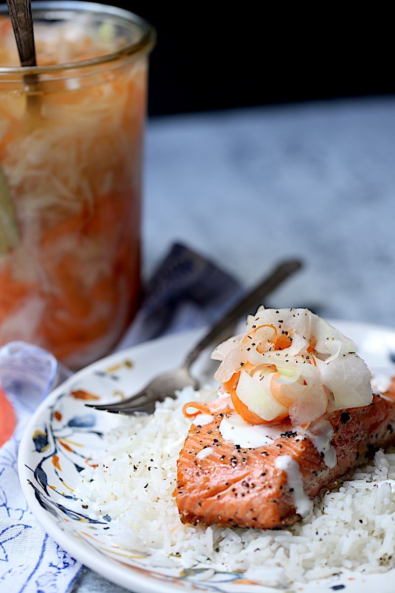 Miso-Glazed Salmon with Pickled Daikon and Carrots
