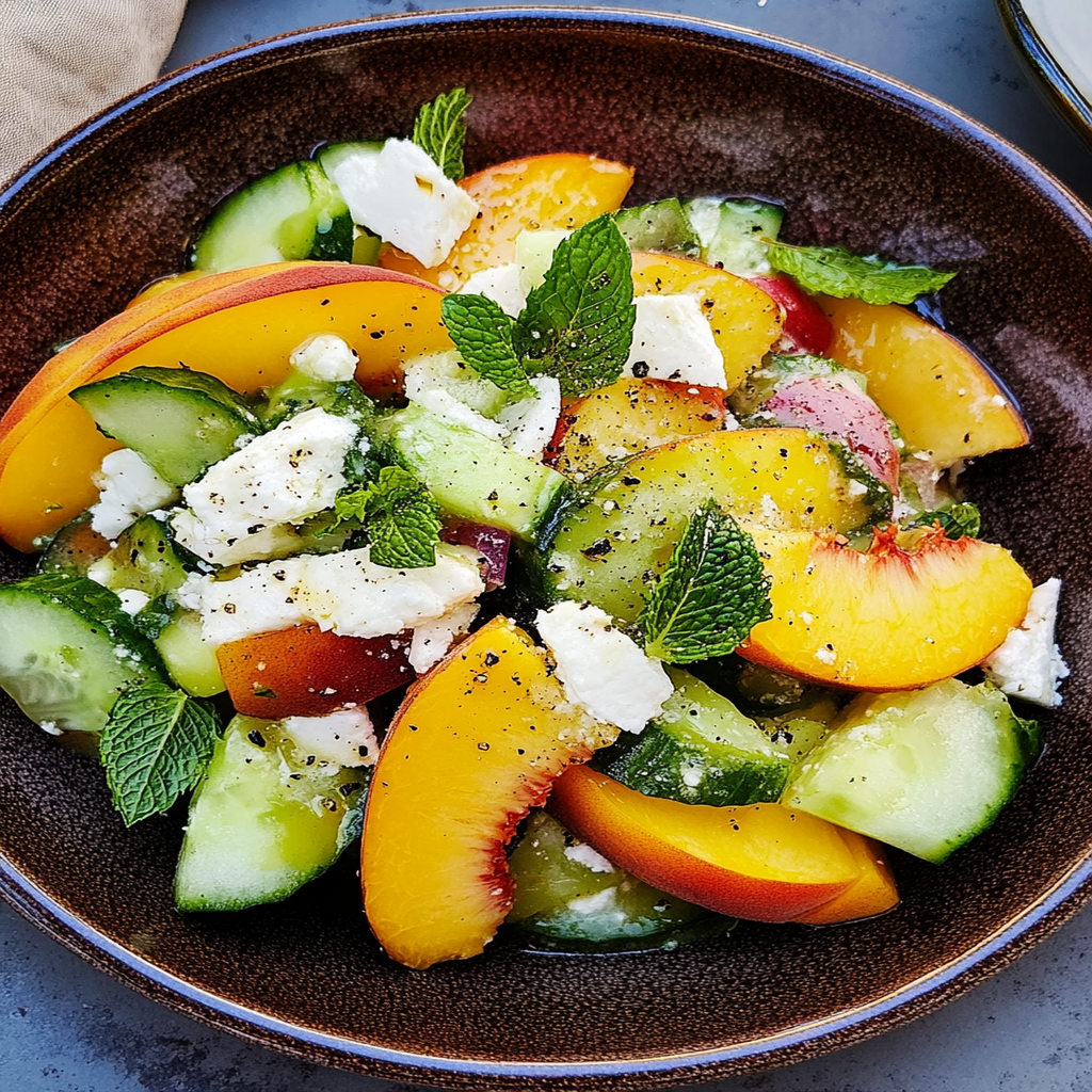 Cucumber, Peach, and Mint Salad with Lime Vinaigrette