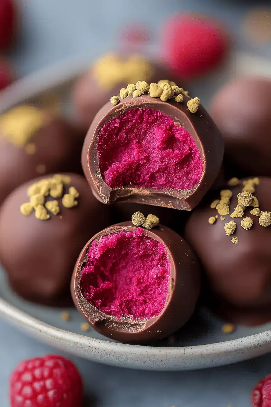 Belgian Chocolate Truffles with Raspberry Coulis