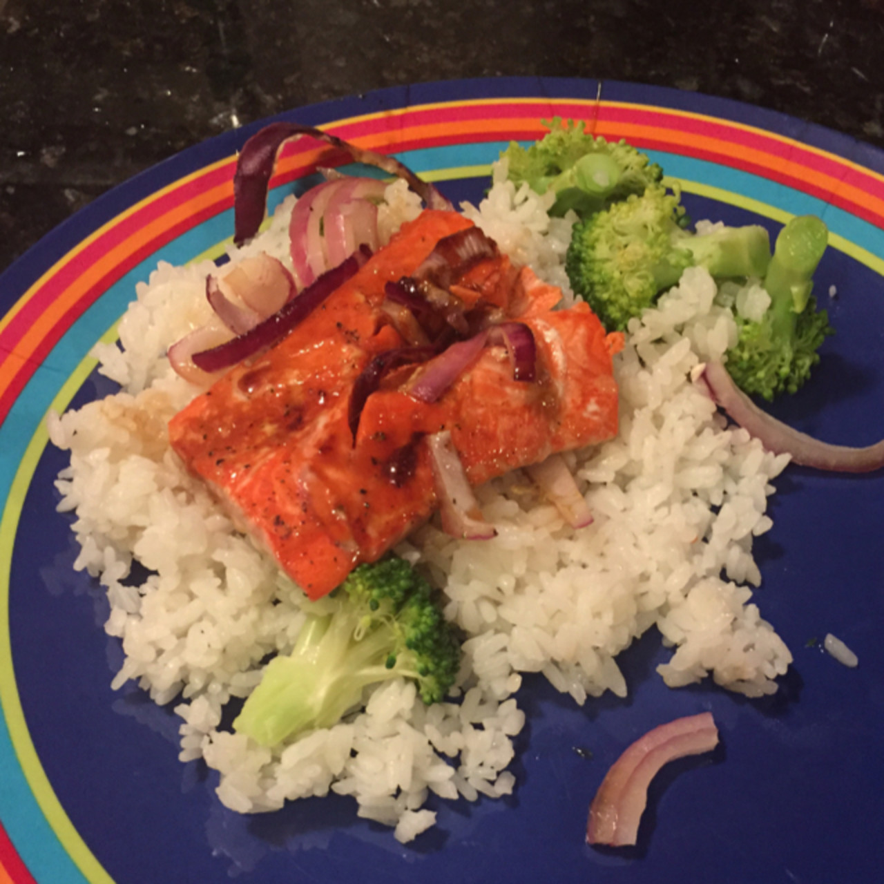 Sesame-Ginger Glazed Salmon with Broccoli Rice
