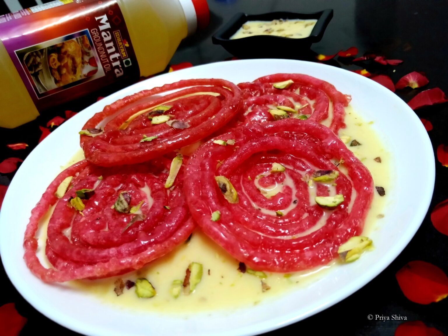 Rose Petal Stuffed Jalebi with Syrup