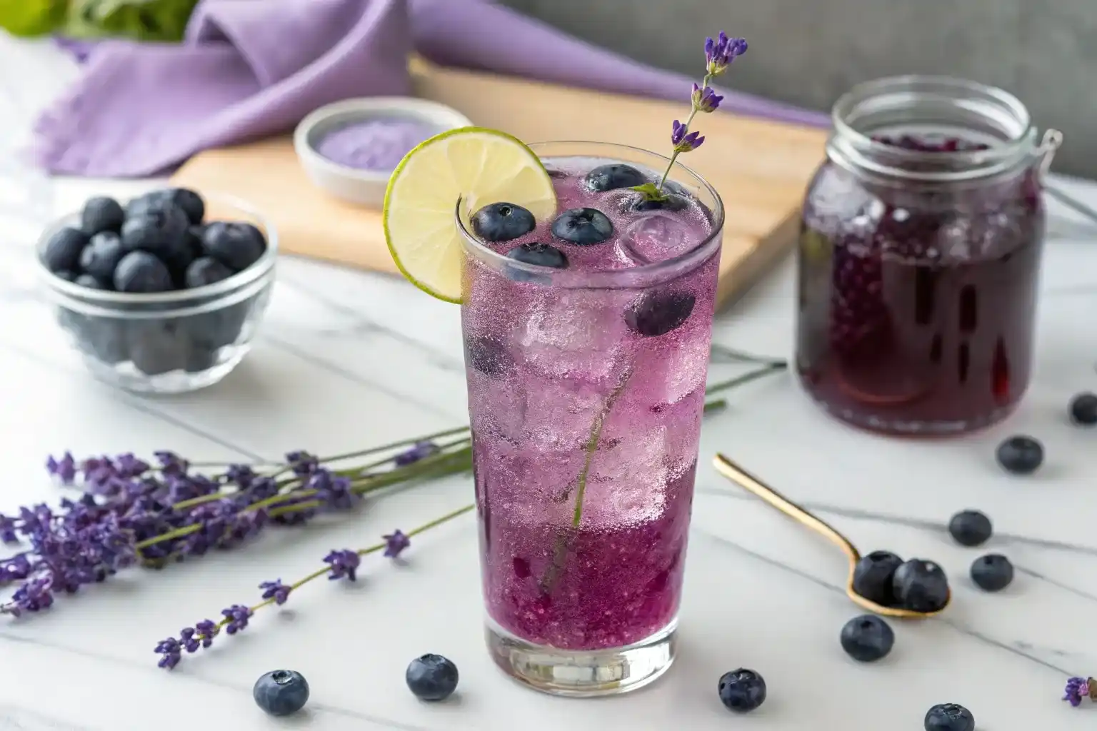 Layered Blueberry and Lavender Fizz