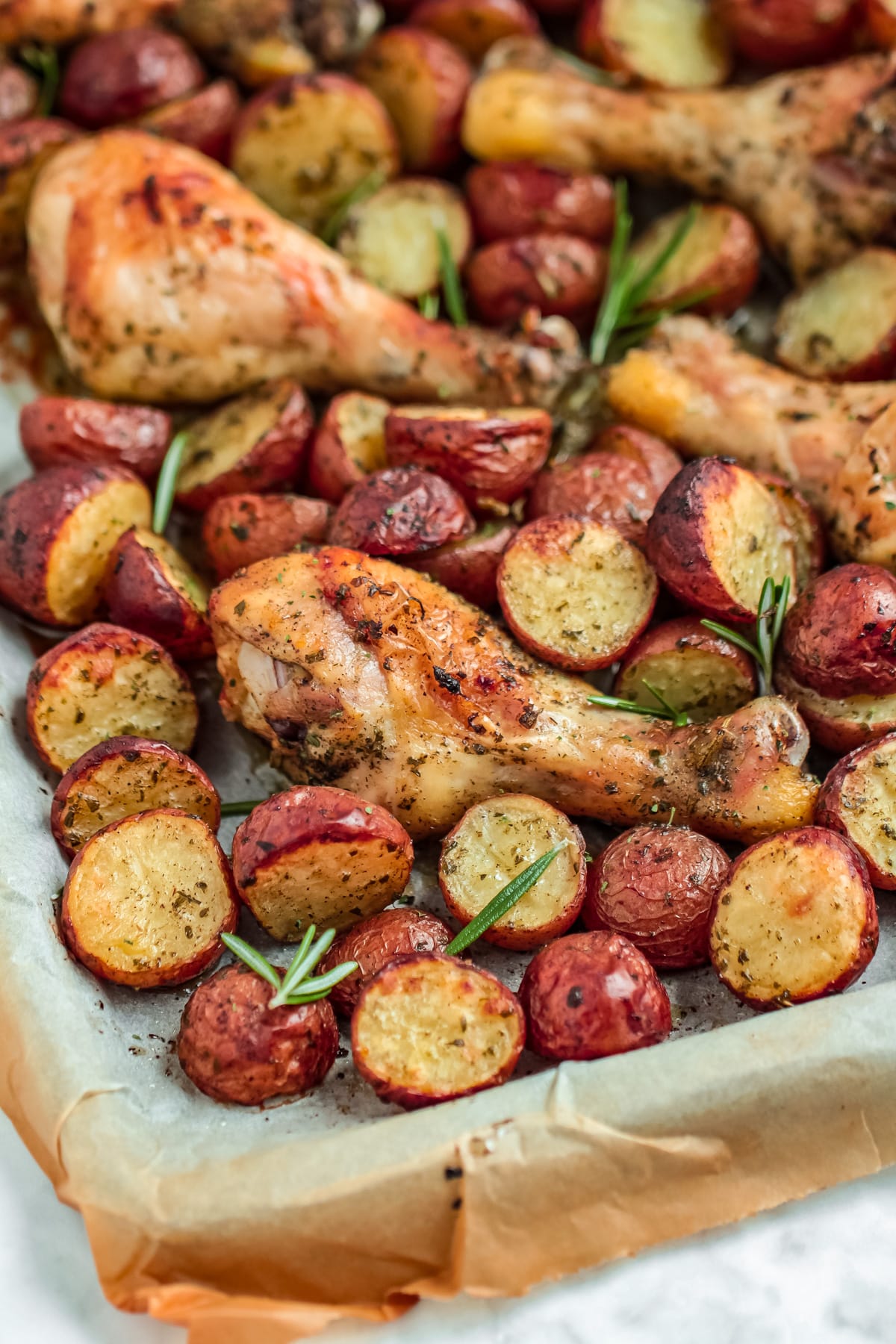 Sheet Pan Herb-Roasted Chicken with Cherry Tomatoes and Fingerling Potatoes