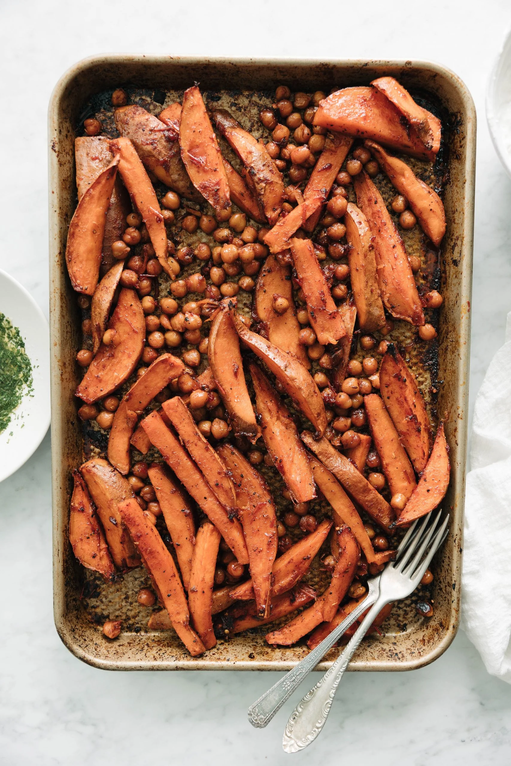 Harissa-Spiced Roasted Sweet Potato and Chickpea Bowl