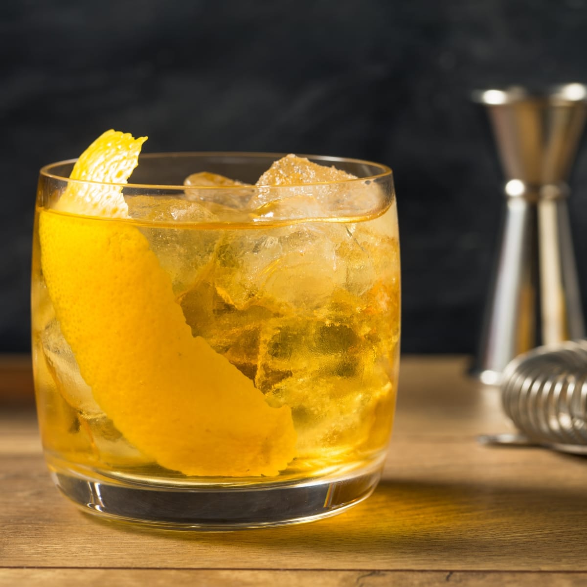 Stirred Scotch Rusty Nail with Lemon