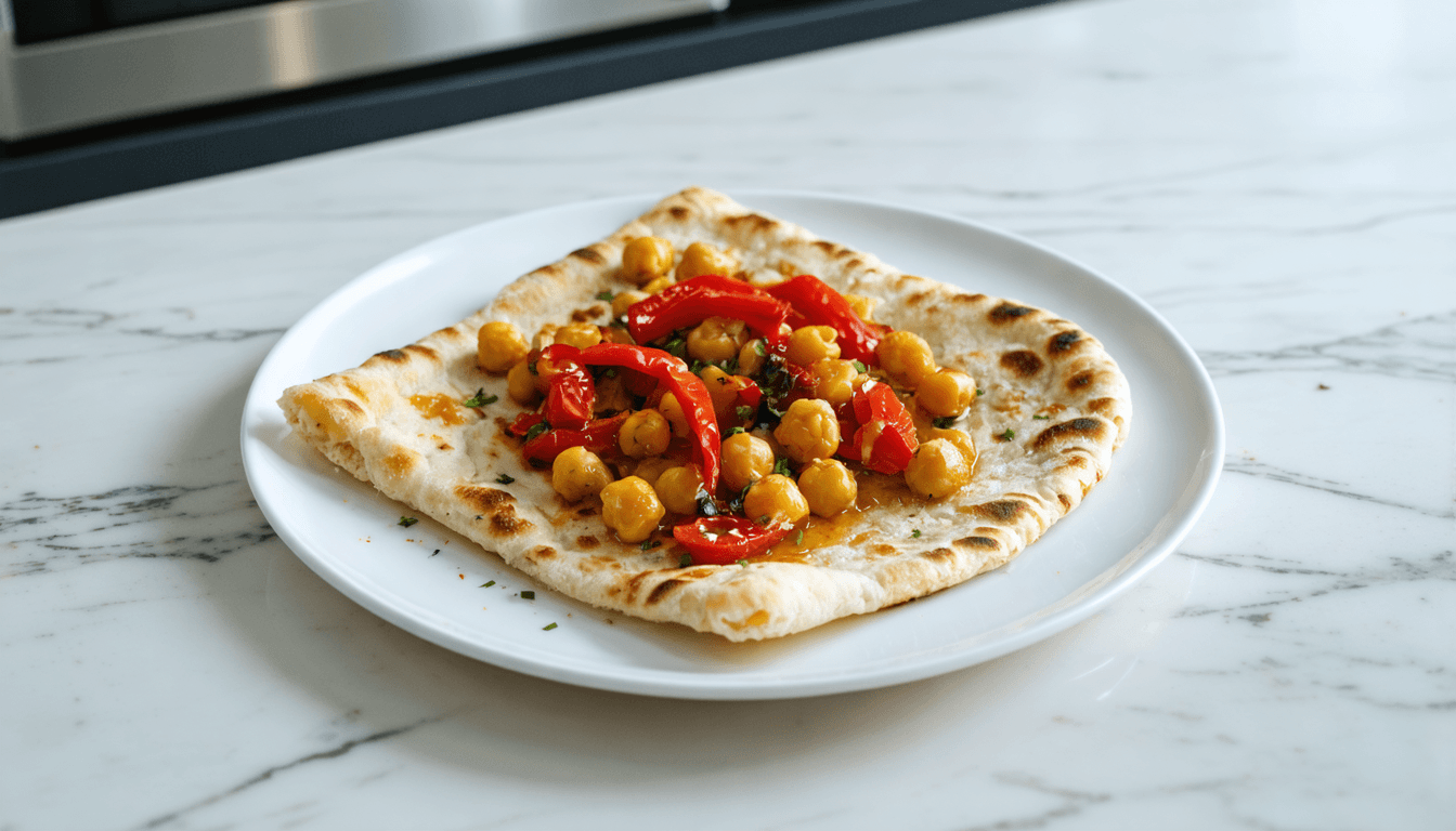 Harissa-Spiced Chickpea and Roasted Vegetable Flatbread