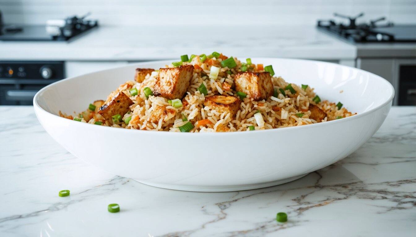 Crispy Tofu and Kimchi Fried Rice with Sesame