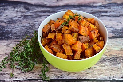 Maple-Thyme Roasted Sweet Potatoes