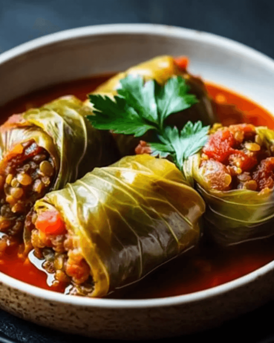 Baked Lentil and Rice Cabbage Rolls