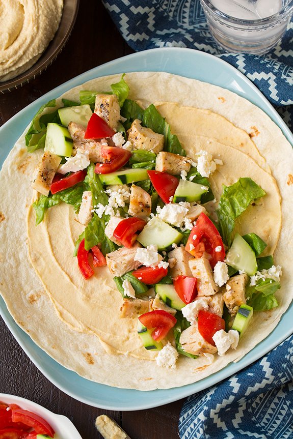 Greek Chicken Wraps with Hummus and Cucumber