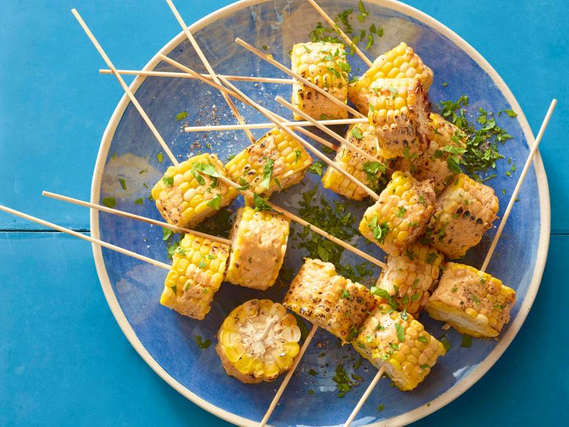 Grilled Corn & Poblano Skewers with Lime Crema