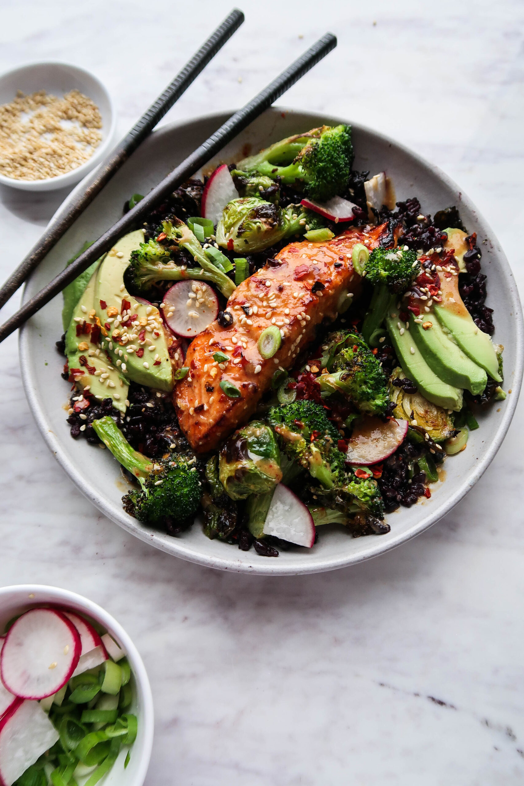 Miso-Glazed Salmon with Vegetable Broth Infusion