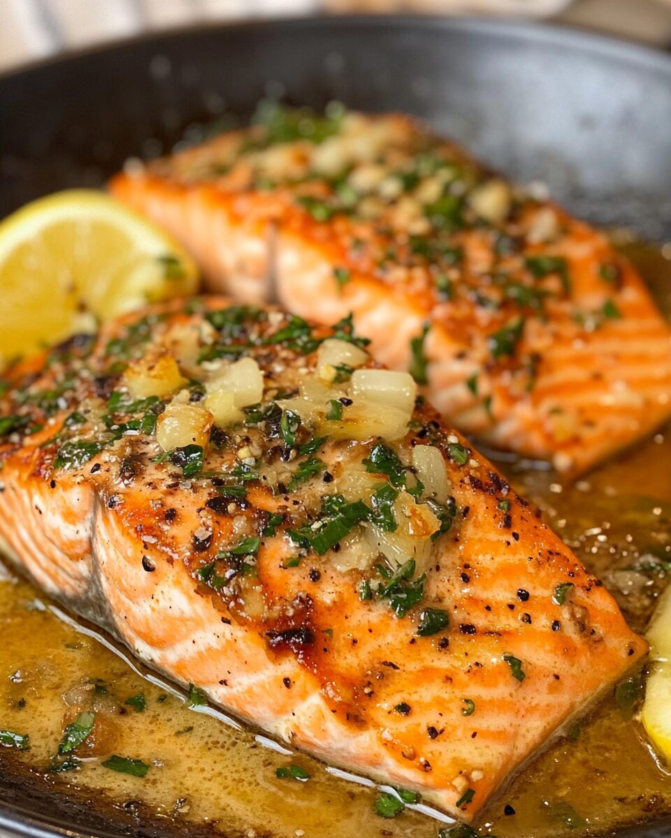 Pan-Seared Salmon with Lemon-Garlic Butter and Asparagus