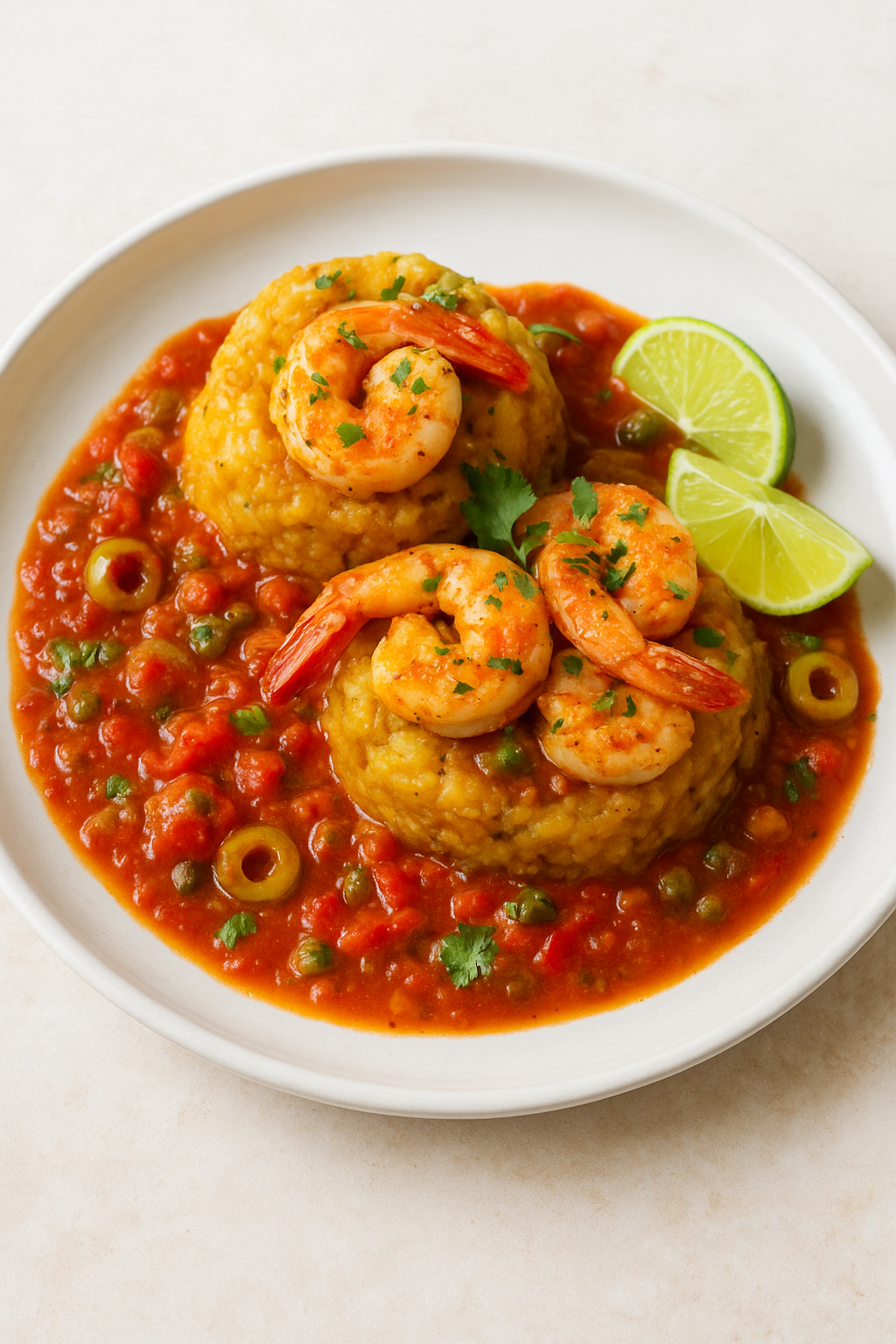 Sofrito-Infused Shrimp with Plantain and Coconut Rice