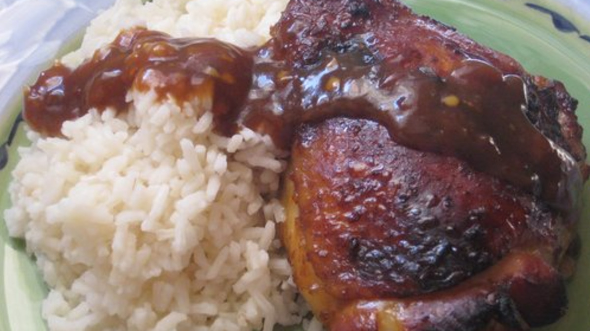 Sofrito-Glazed Chicken Thighs with Fried Plantains