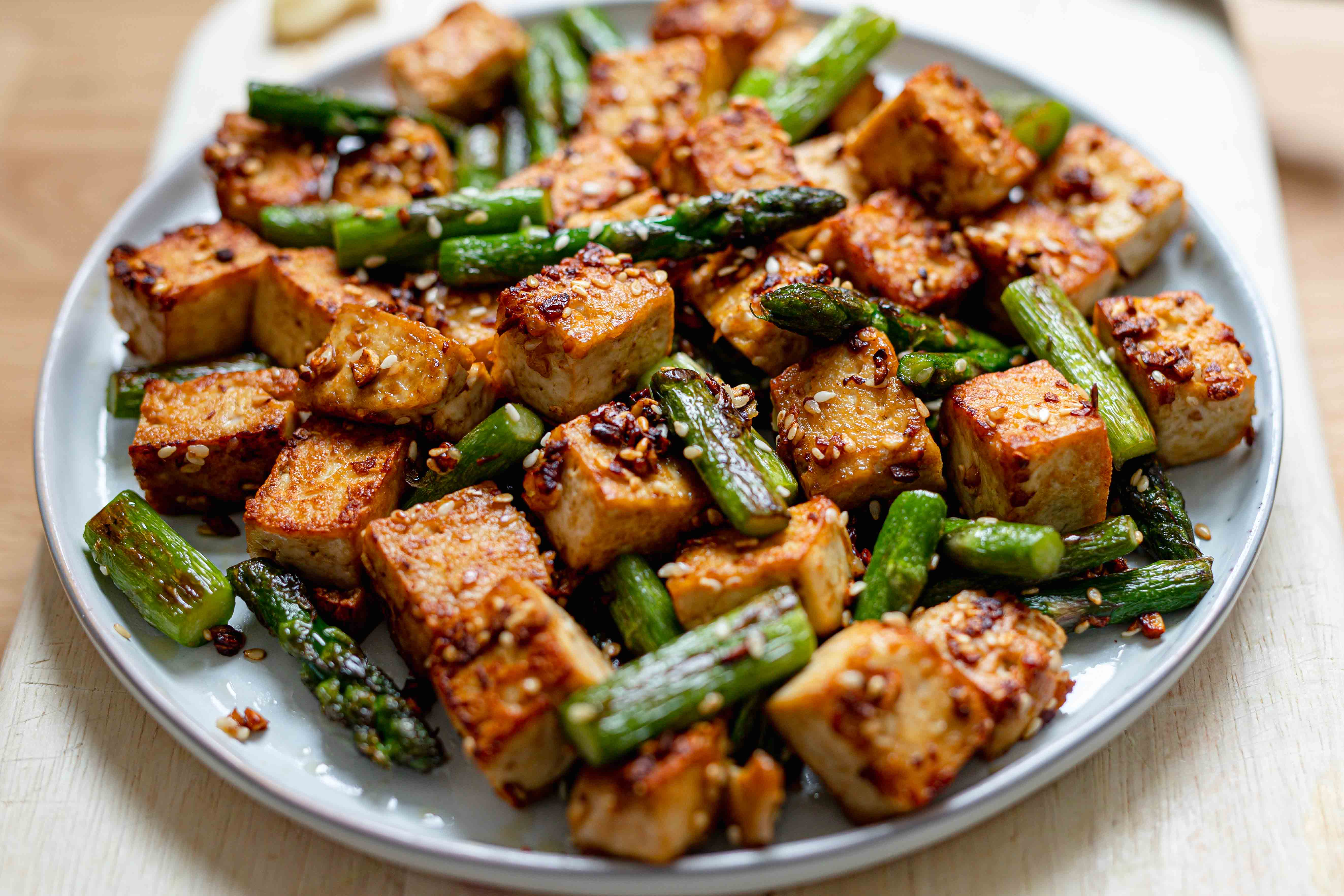 Stir-Fried Asparagus and Peas with Tofu