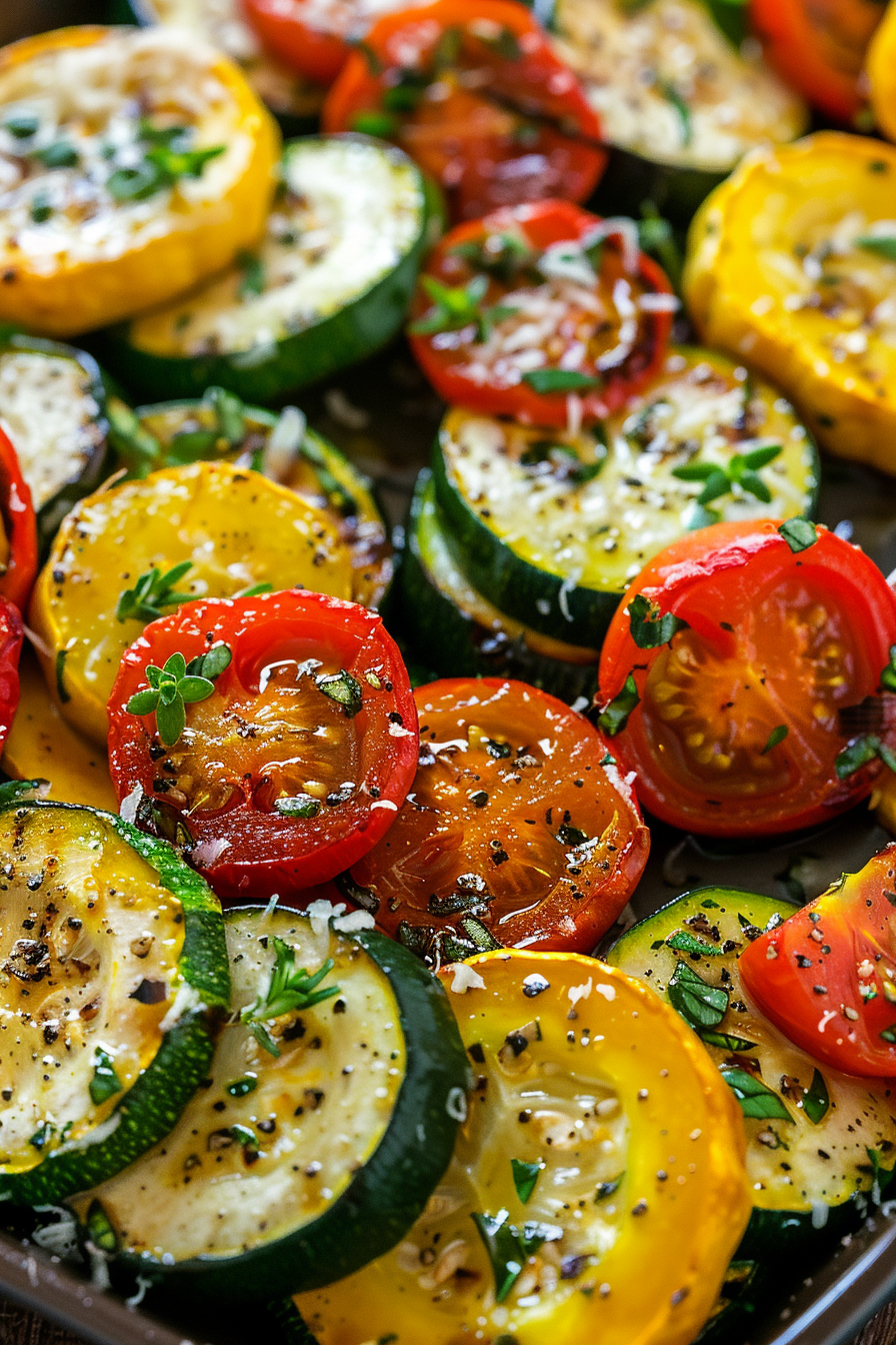 Baked Zucchini and Cherry Tomatoes with Garlic and Parmesan