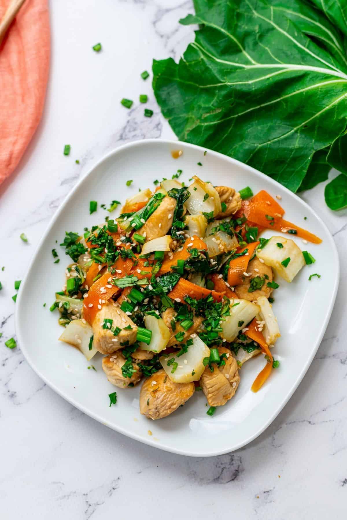 Stir-Fried Chicken with Bok Choy and Bell Peppers