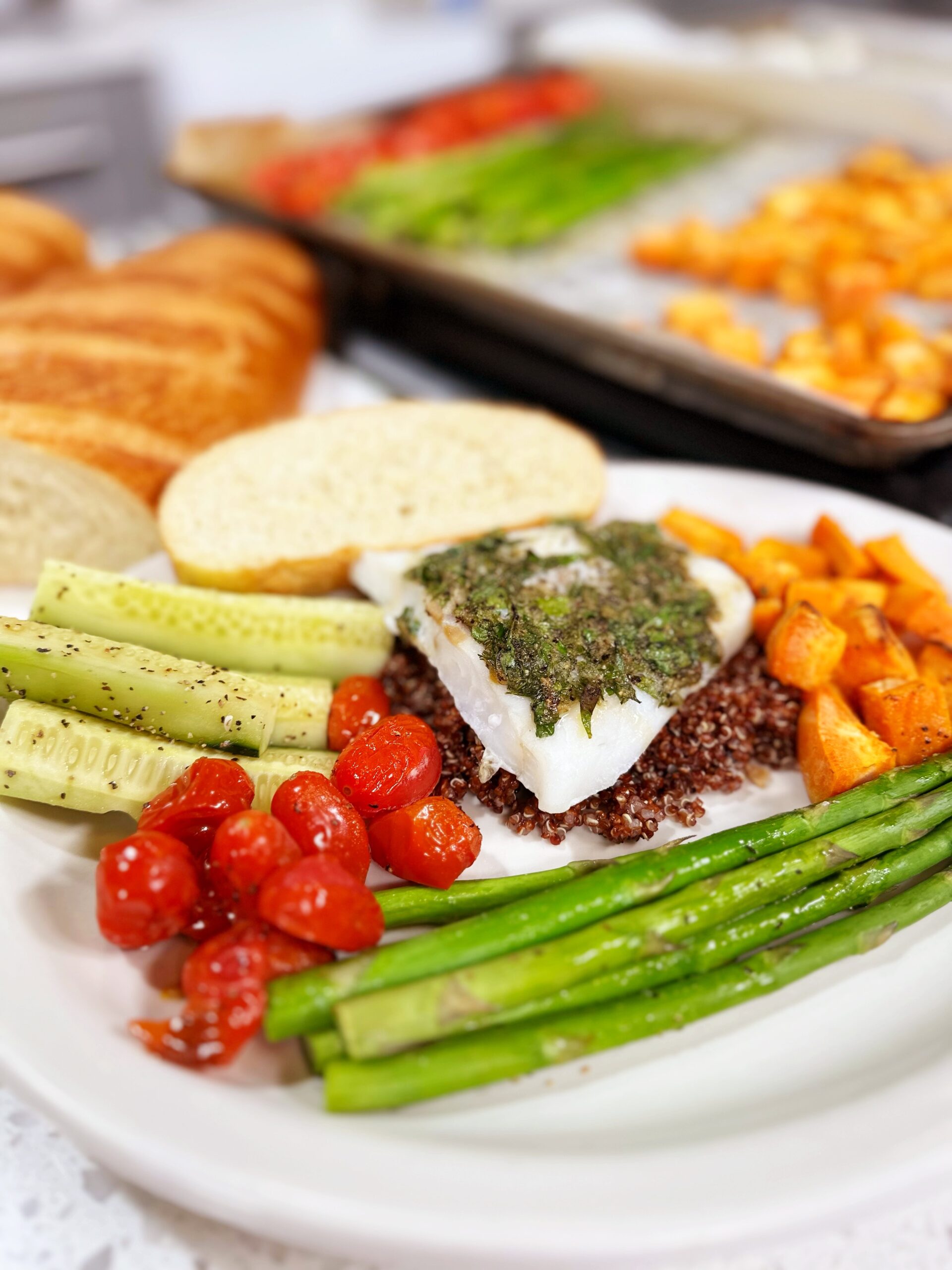 Lemon-Herb Roasted Cod with Cherry Tomatoes and Asparagus