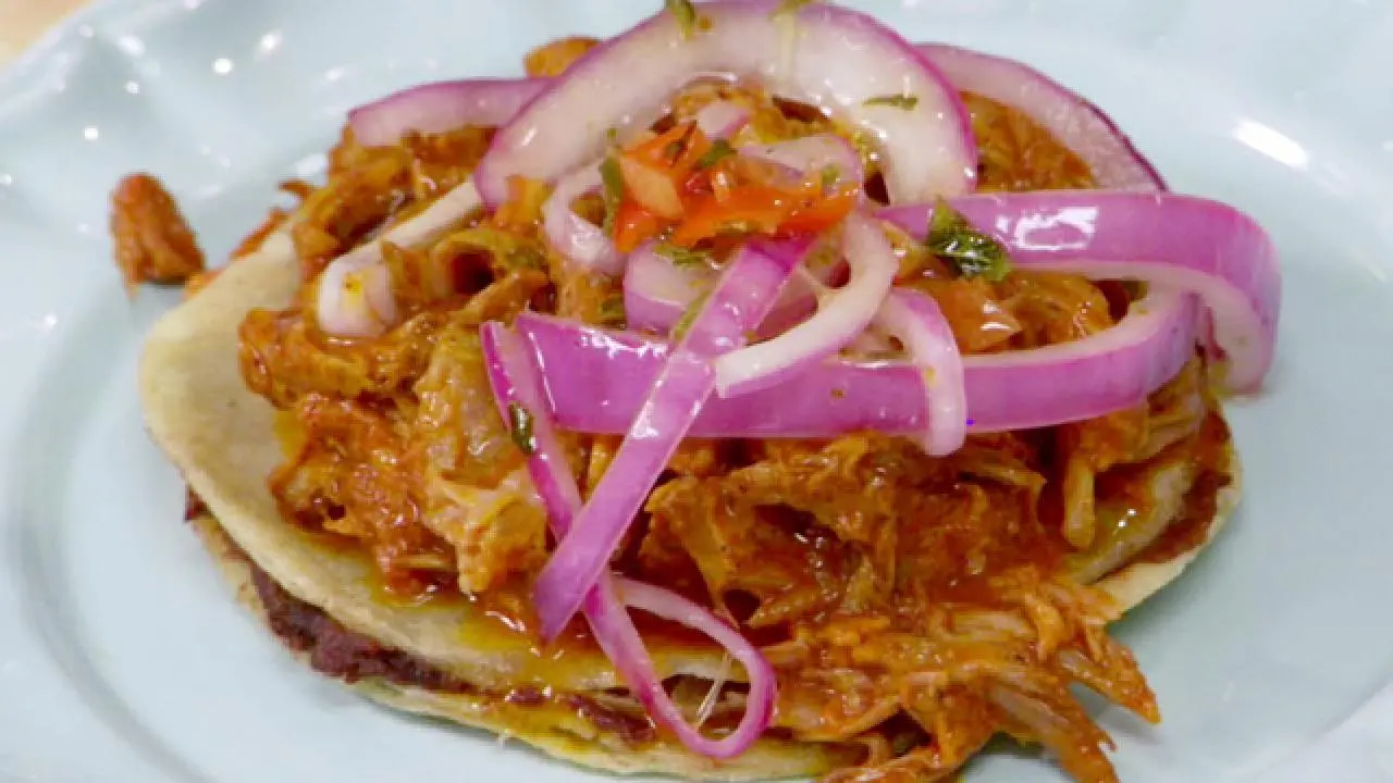 Refried Bean Panuchos with Pickled Onions and Cilantro