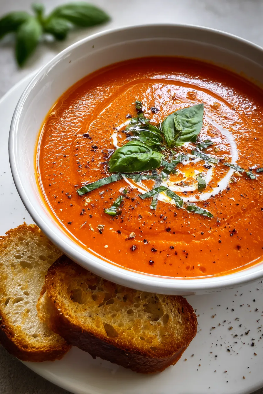 Hidden Herb Tomato Soup with Creamy Finish