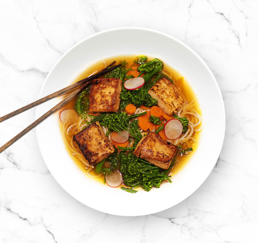 Chinese Soy-Glazed Tofu with Japanese Miso Broth