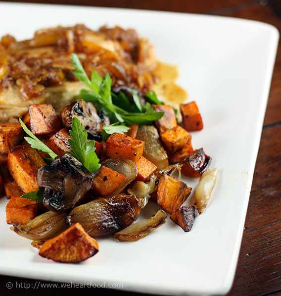 Slow-Roasted Smoked Mushrooms with Maple-Glazed Sweet Potatoes