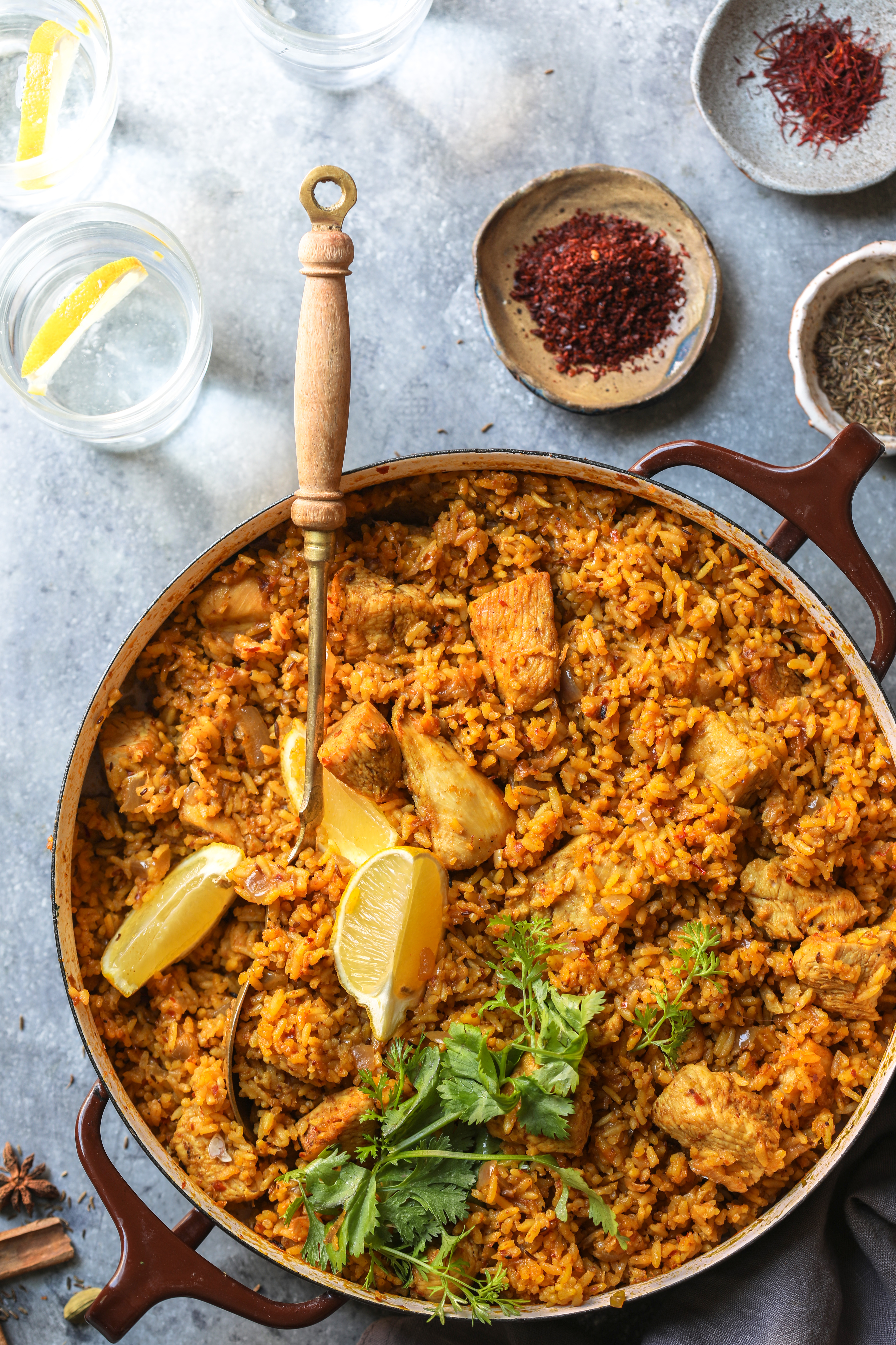 One-Pot Saffron Chicken and Rice with Peas and Carrots