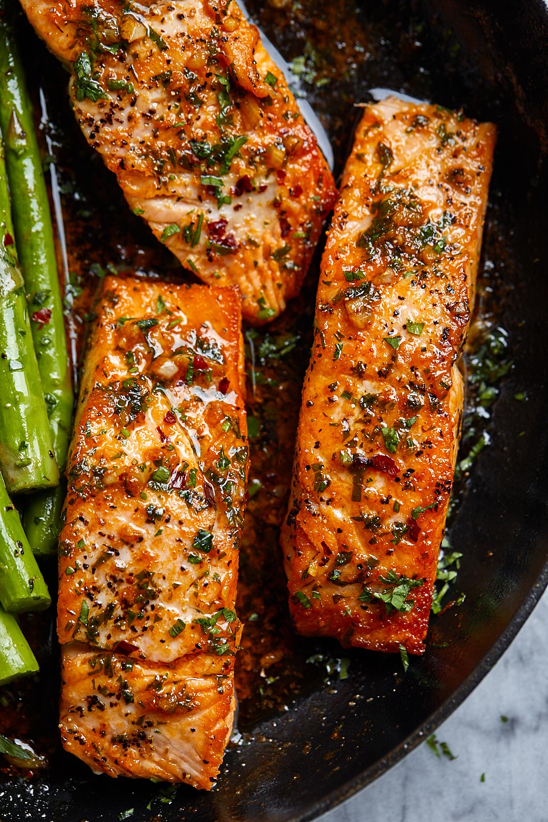 Sautéed Garlic Lemon Herb Salmon with Asparagus