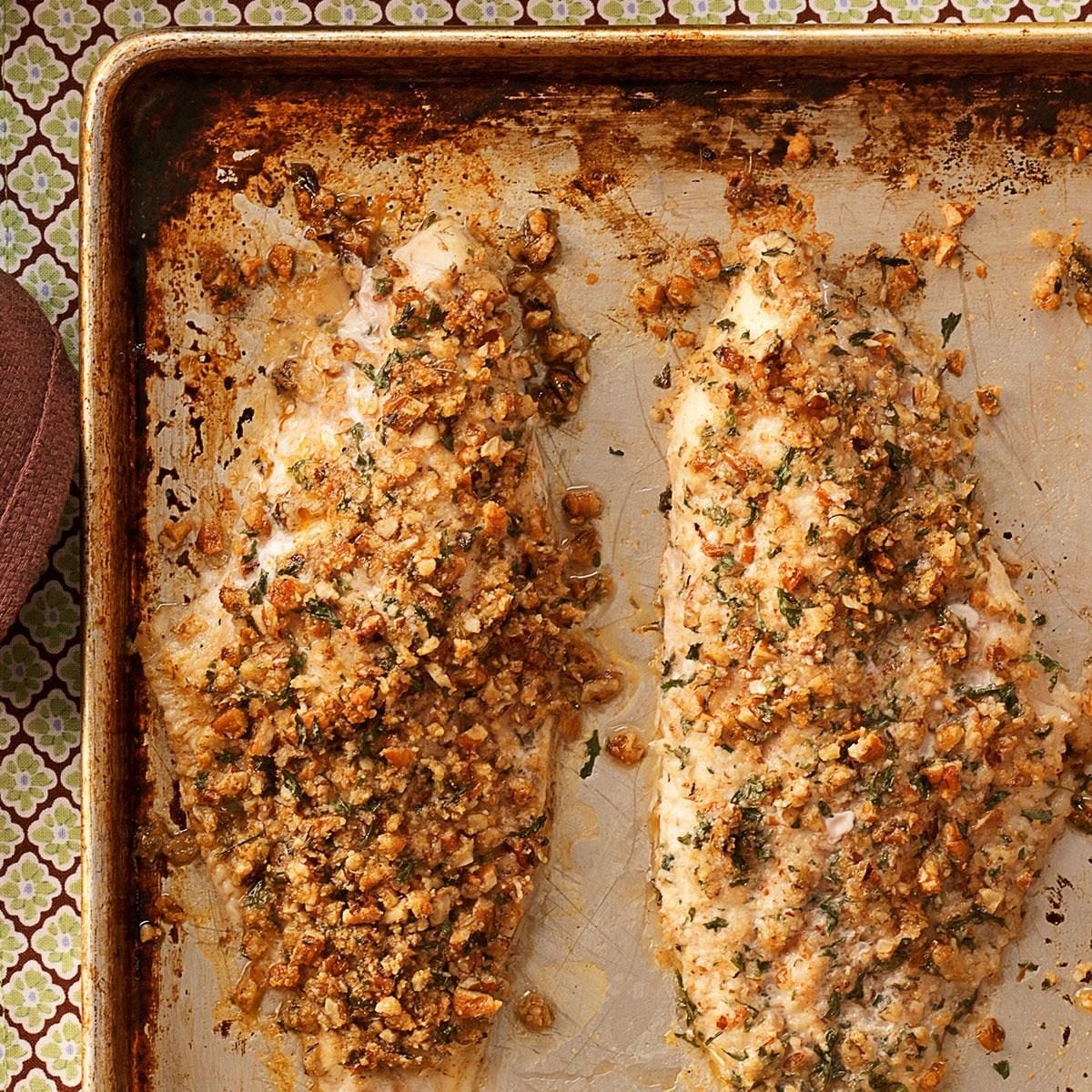 Pecan-Crusted Catfish with Watercress Salad