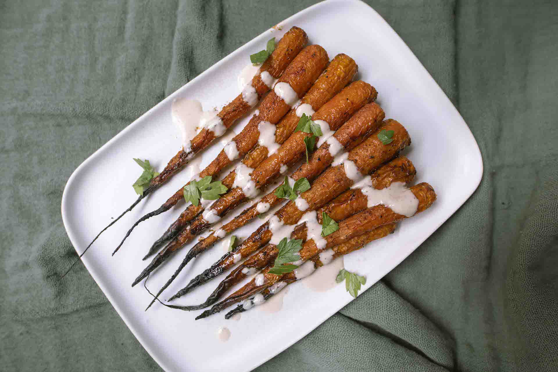 Miso-Glazed Roasted Carrots with Tahini Drizzle
