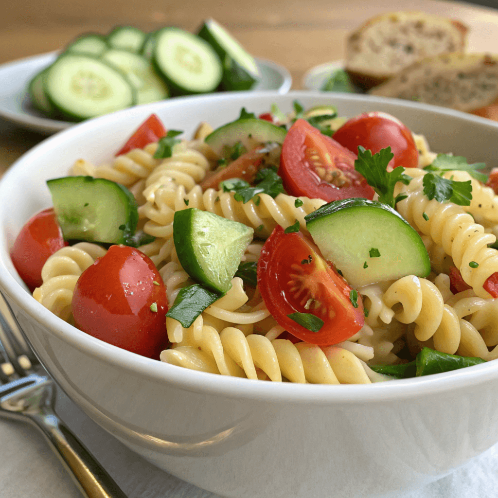 Chilled Cucumber and Cherry Tomato Pasta Salad