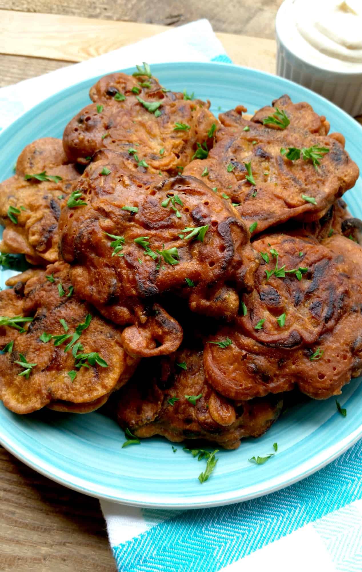Onion Ring Fritters with Spicy Aioli