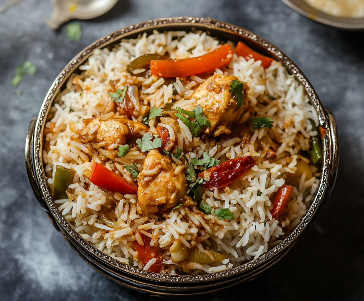 One-Pan Chicken and Rice with Bell Peppers and Onions