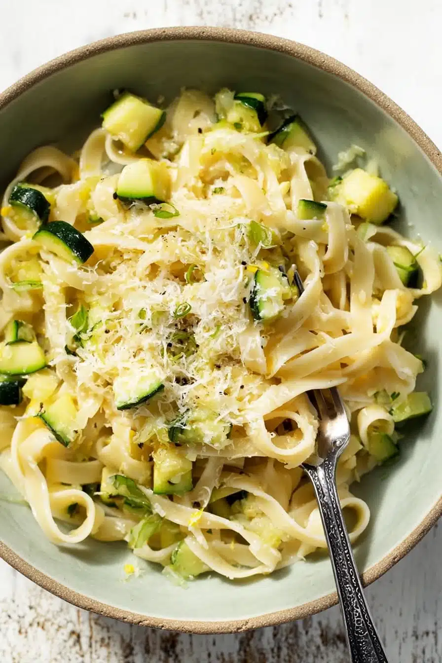 Fresh Lemon-Garlic Pasta with Zucchini Ribbons