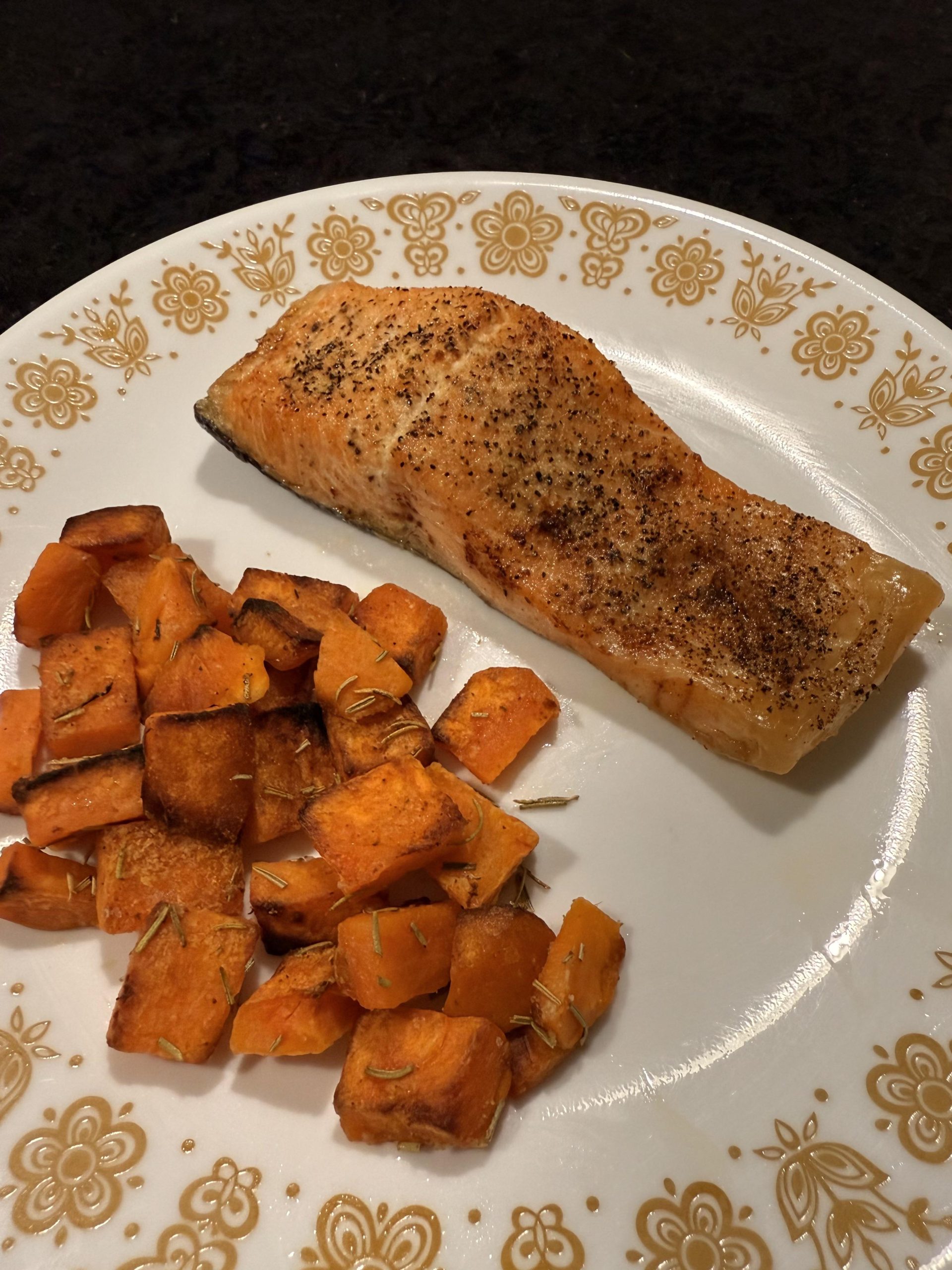 Air Fryer Maple-Dijon Salmon with Roasted Sweet Potatoes