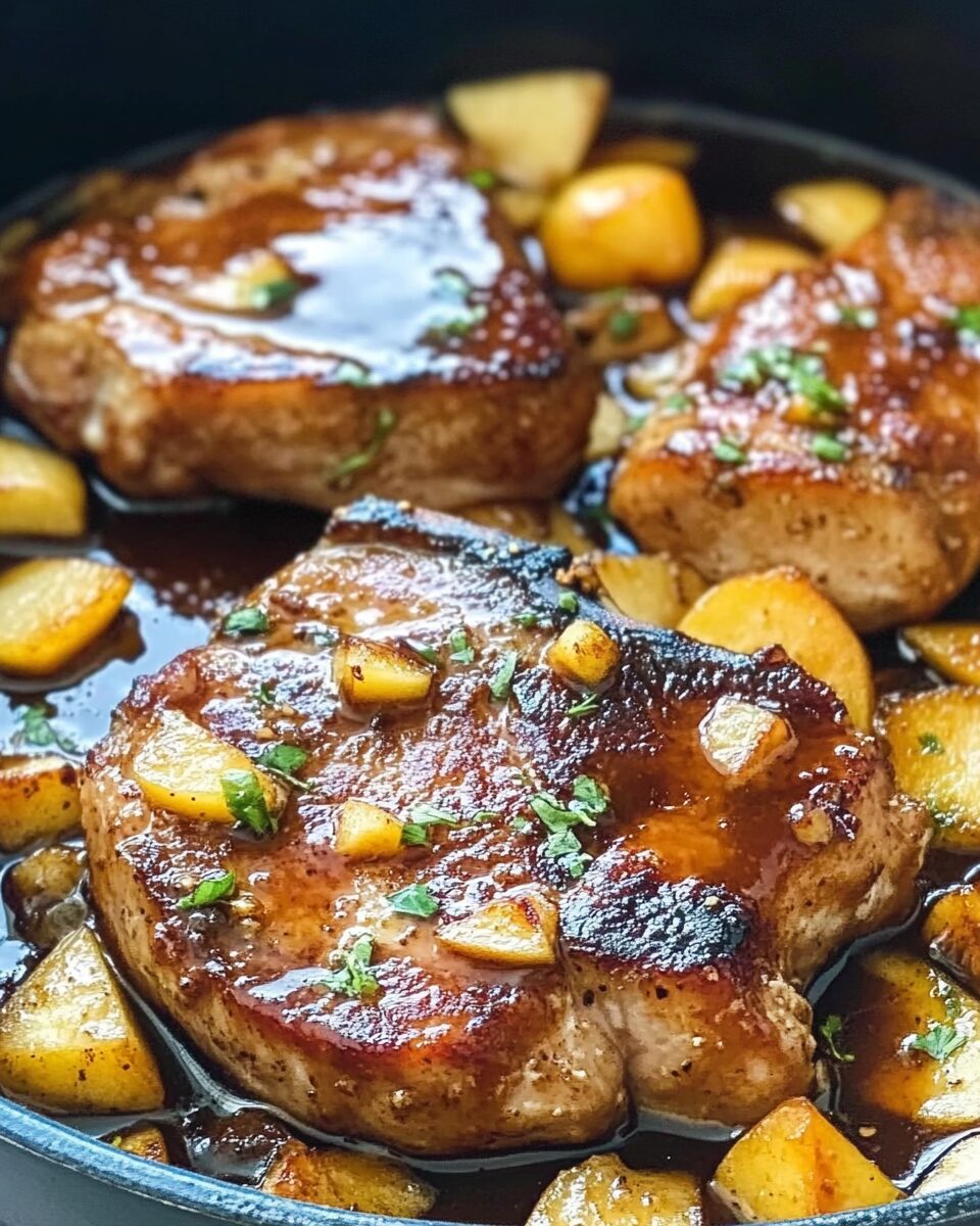 Bourbon-Glazed Pork Chops with Apple Sauté