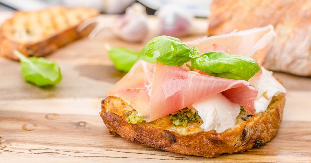 Bourbon-Ham and Turkey Crostini with Herb Cream Cheese
