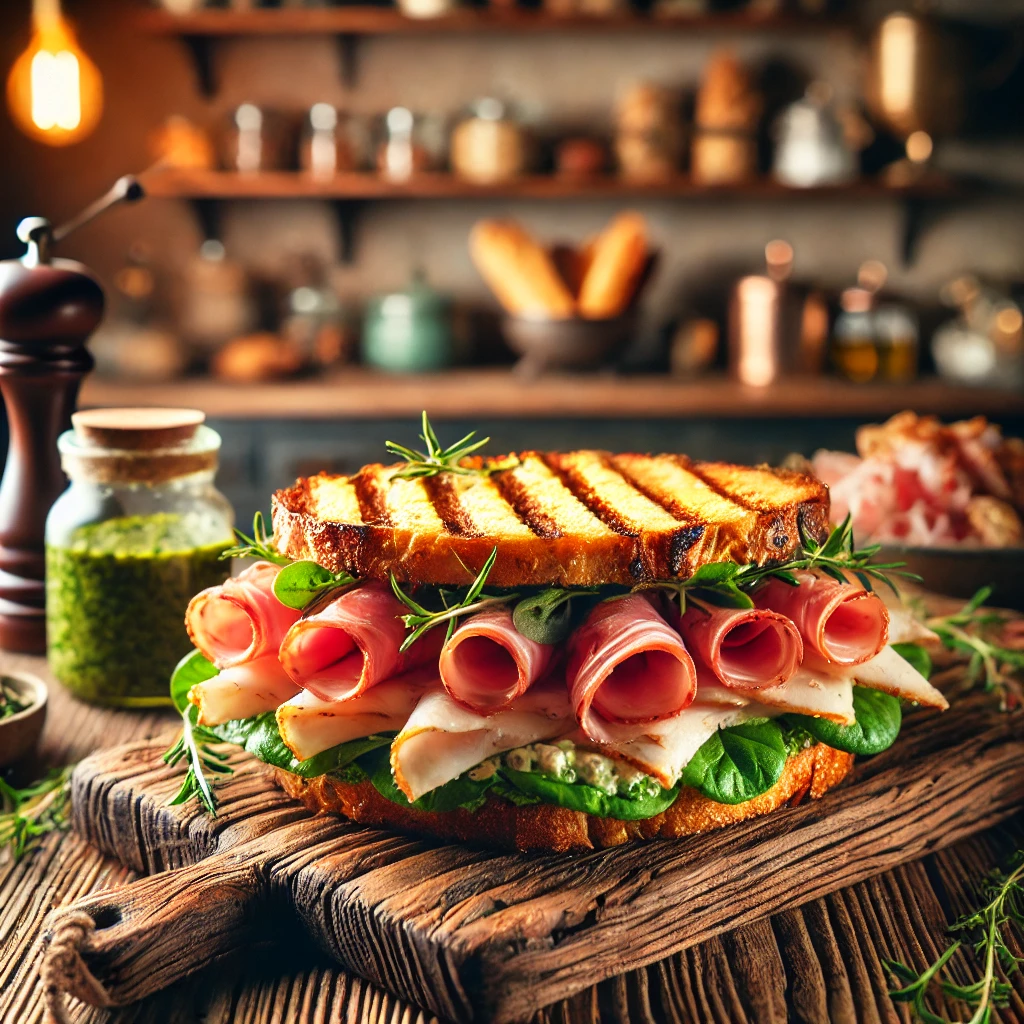 Chicken Mornay Sandwich with Crispy Prosciutto