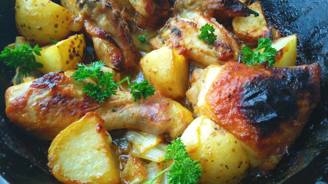 Honey-Mustard Roast Chicken with Carrots and Potatoes