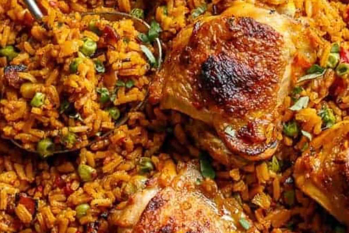 One-Pot Sofrito Chicken and Rice with Caramelized Plantains
