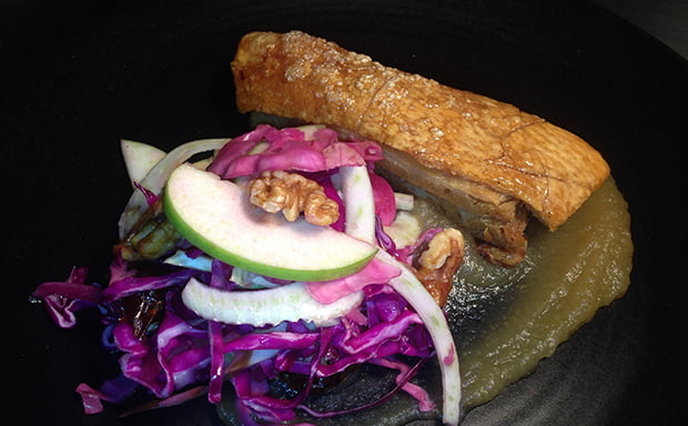 Hickory-Smoked Pork Belly with Apple Compote
